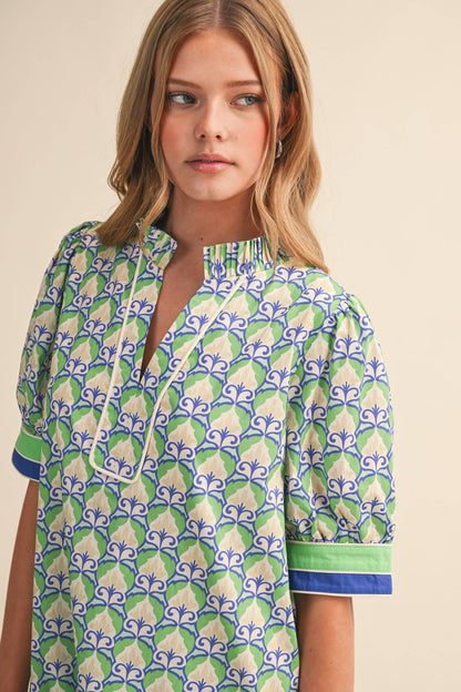 Vintage Floral Puff Sleeve Mini Dress