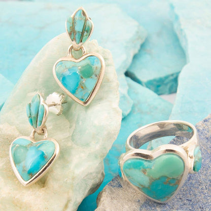 Barse Jewelry Blue Turquoise Heart Silver Drop Post Earrings