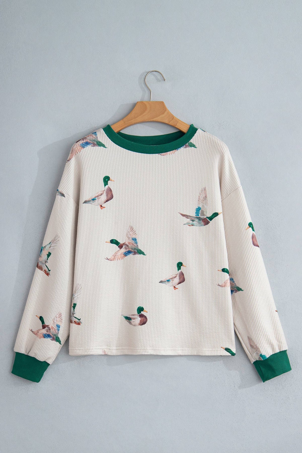 Ribbed Mallard Duck Print Sweatshirt