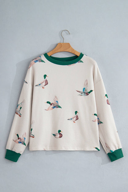 Ribbed Mallard Duck Print Sweatshirt
