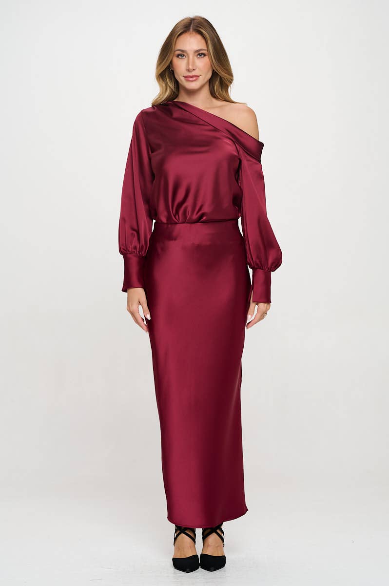 Made in USA Silky Satin Maxi Skirt with Slit