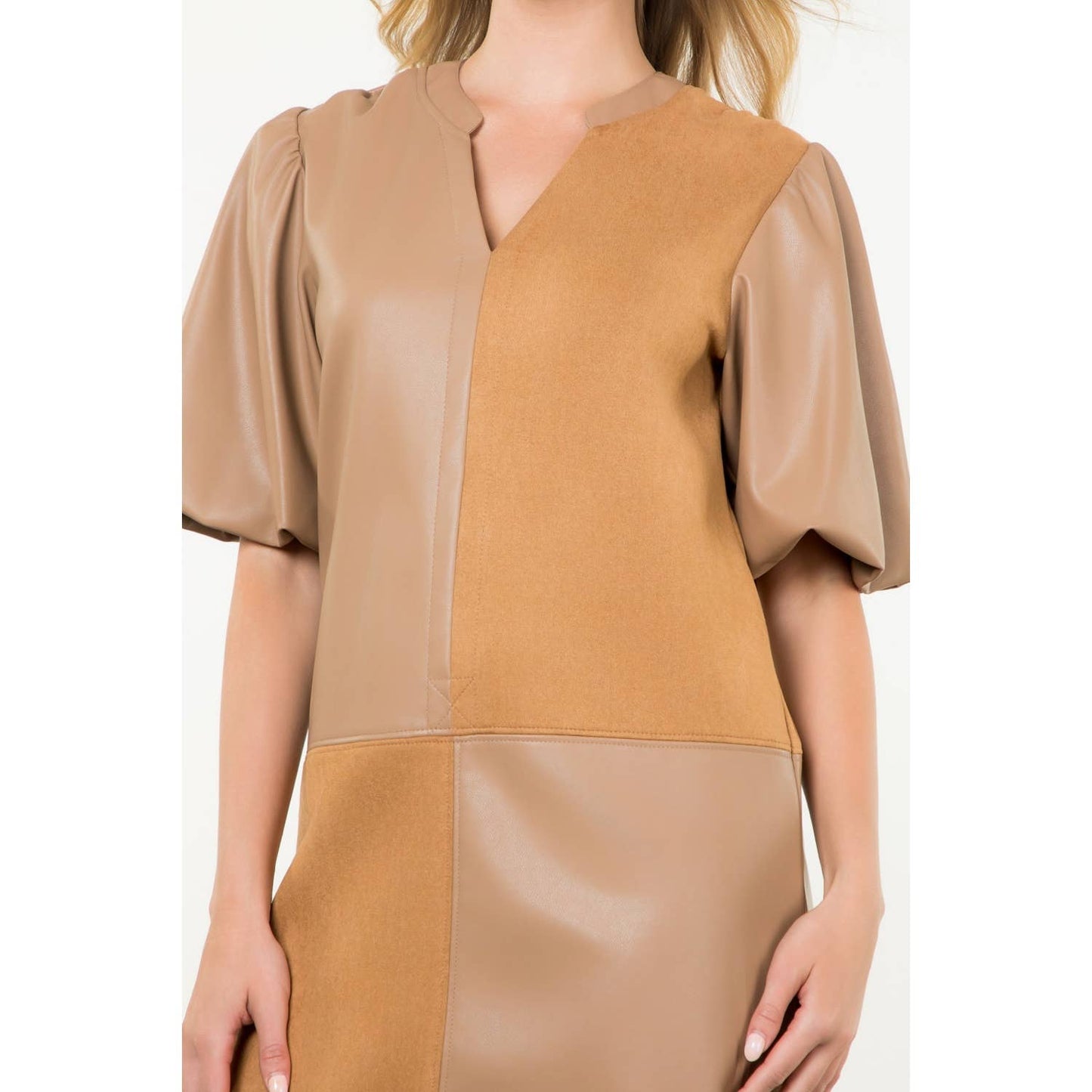 Mixed Media Puff Sleeve Dress