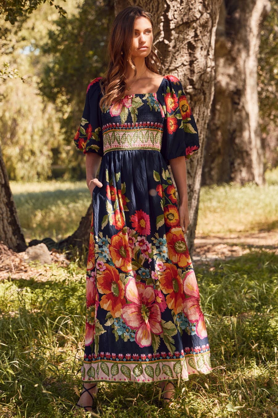 Giant Floral Border Printed Maxi Dress