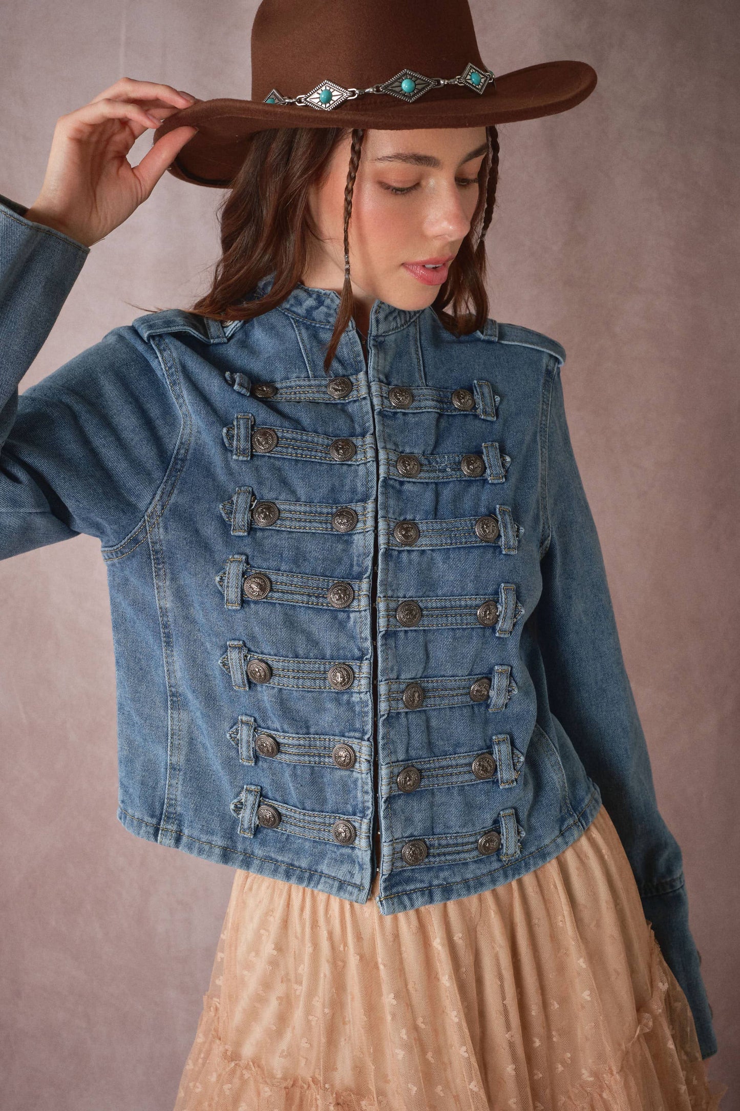 Blue B Washed Denim Napoleon Jacket