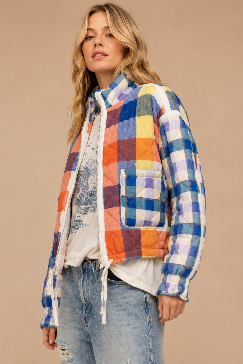 J.NNA Quilted Patchwork Puffer