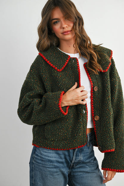Buttoned Fleece Puffer Jacket