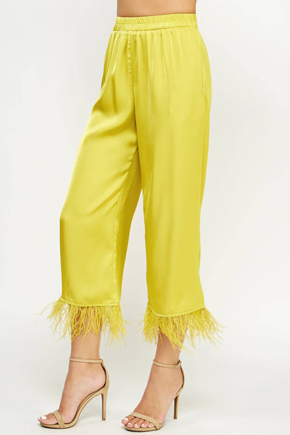 Feather Trimmed Ankle Pants