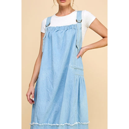 Washed Denim Overalls Dress