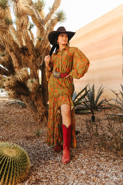 Olive Retro Cowboy Mesh Skirt