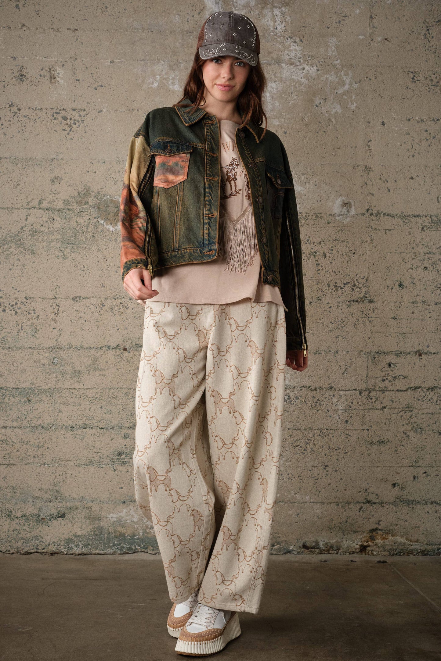 Blue B Western Print Mix Denim Jacket