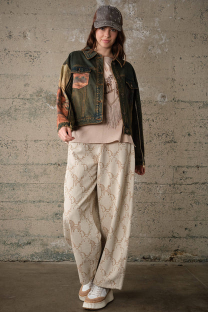 Blue B Western Print Mix Denim Jacket