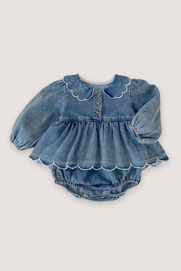 Denim Scalloped Bubble Romper