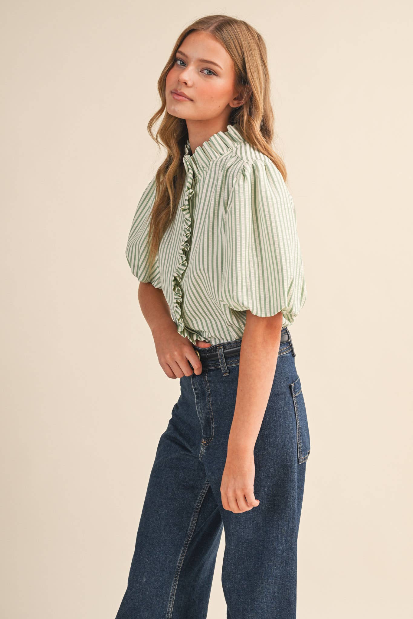 Striped Ruffle Button Down Top