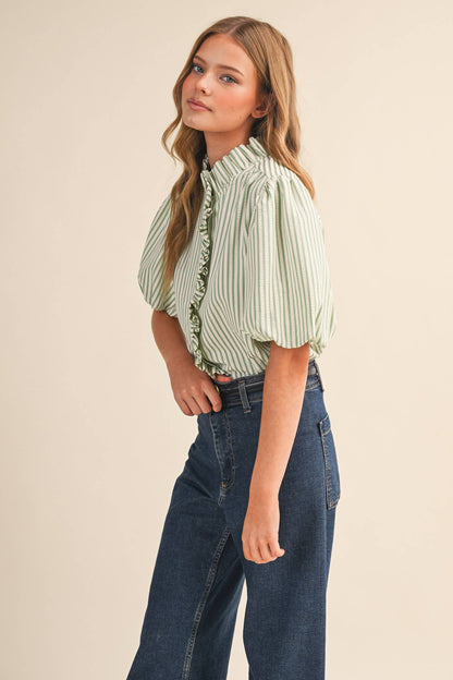 Striped Ruffle Button Down Top