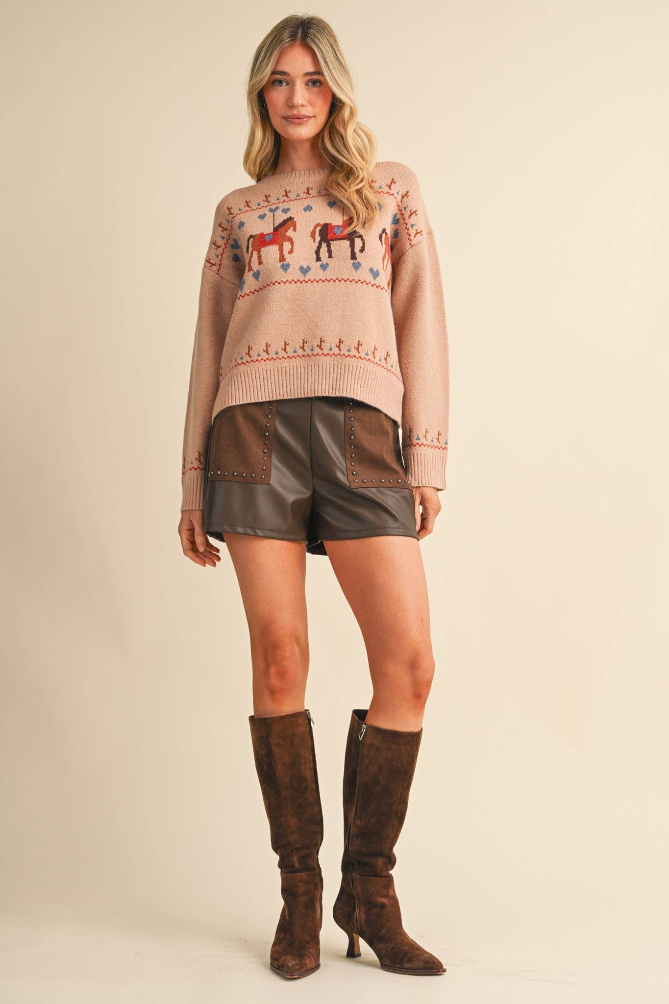 &MERCI Faux Suede Studded Shorts