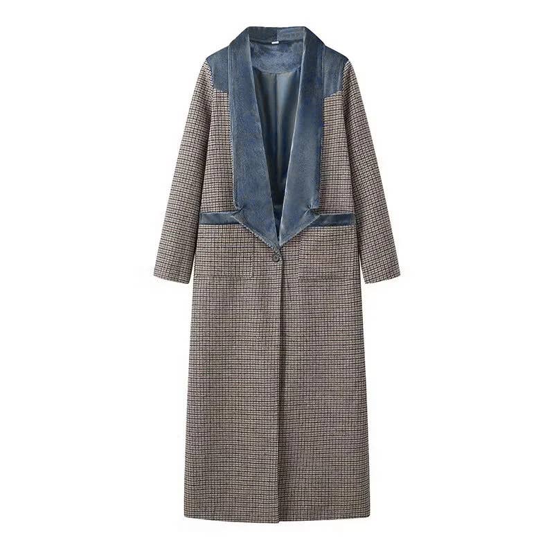 Velvet Lined Plaid Lapel Trench Coat
