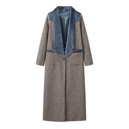 Velvet Lined Plaid Lapel Trench Coat