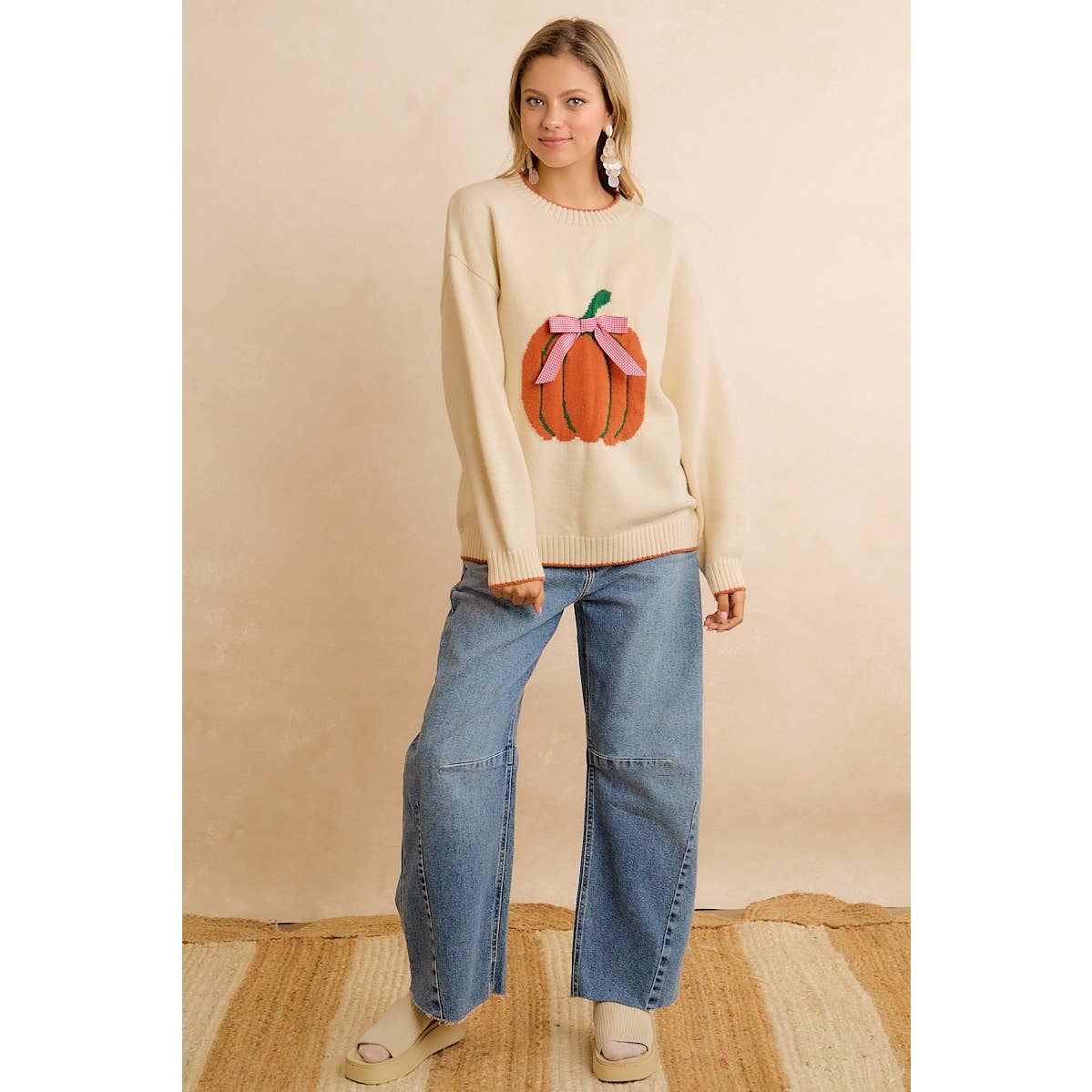 PUMPKIN BOW SWEATER TOP