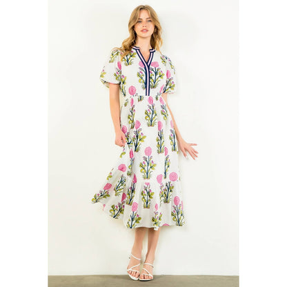 Puff Sleeve Flower Print Maxi Dress