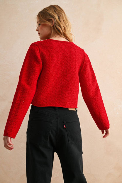 Red Tie Front Long Sleeve Cardigan
