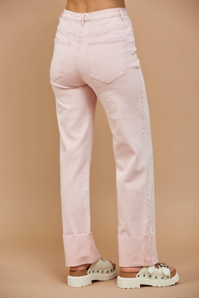 Straight Pink Leg Cuffed Jeans
