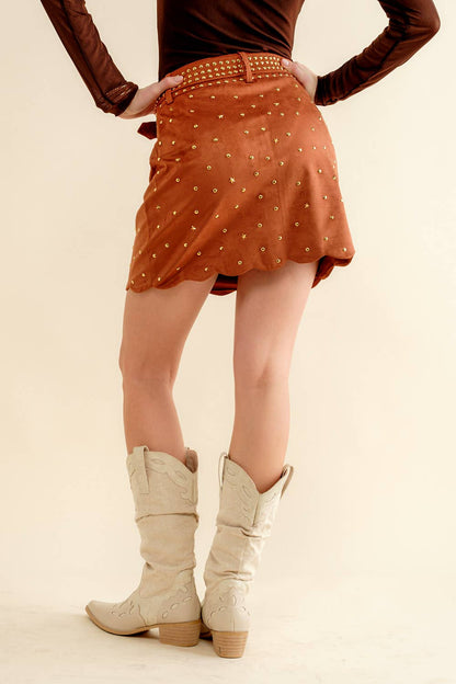 Suede Star Scallop Western Mini Skirt