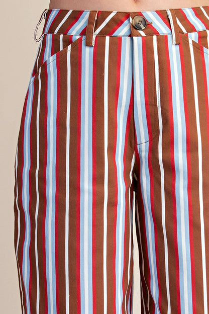 Barrel Leg Striped High Waist Pants
