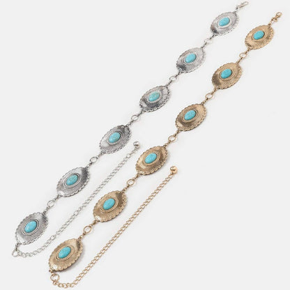 Oval Turquoise Stone Western Style Concho Chain Belt