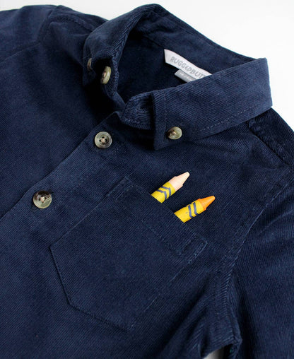 Boys Navy Corduroy Button Down Shirt