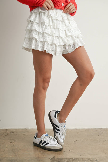 Layered Ruffled Eyelet Mini Skort