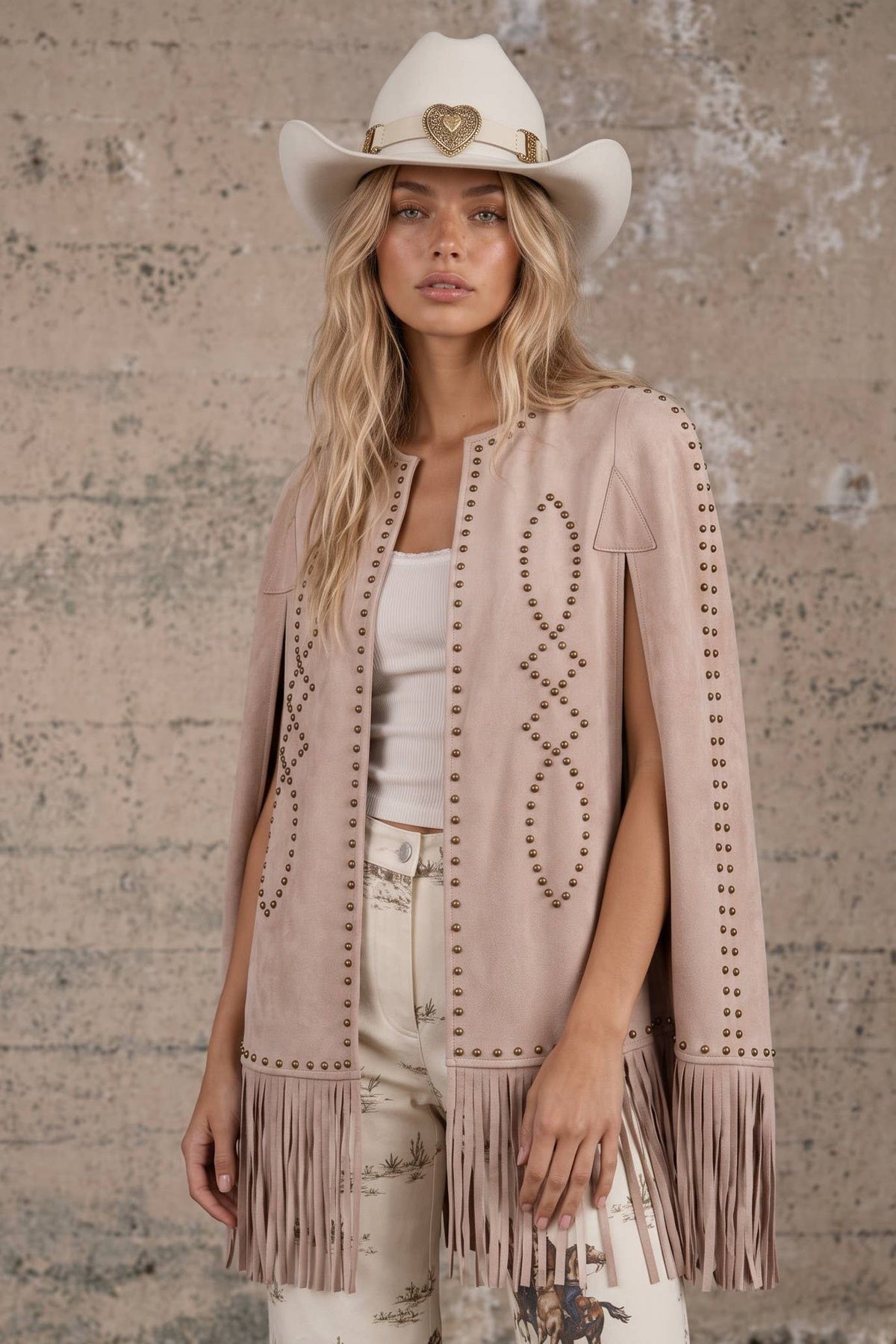 Blue B Studded Fringe Suede Cape