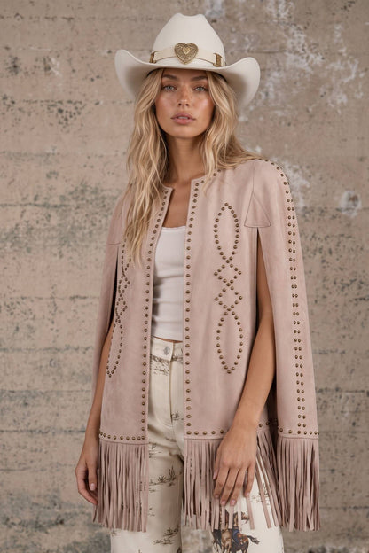 Blue B Studded Fringe Suede Cape