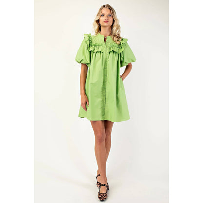 Puff Sleeve Ruffle Collar Mini Dress
