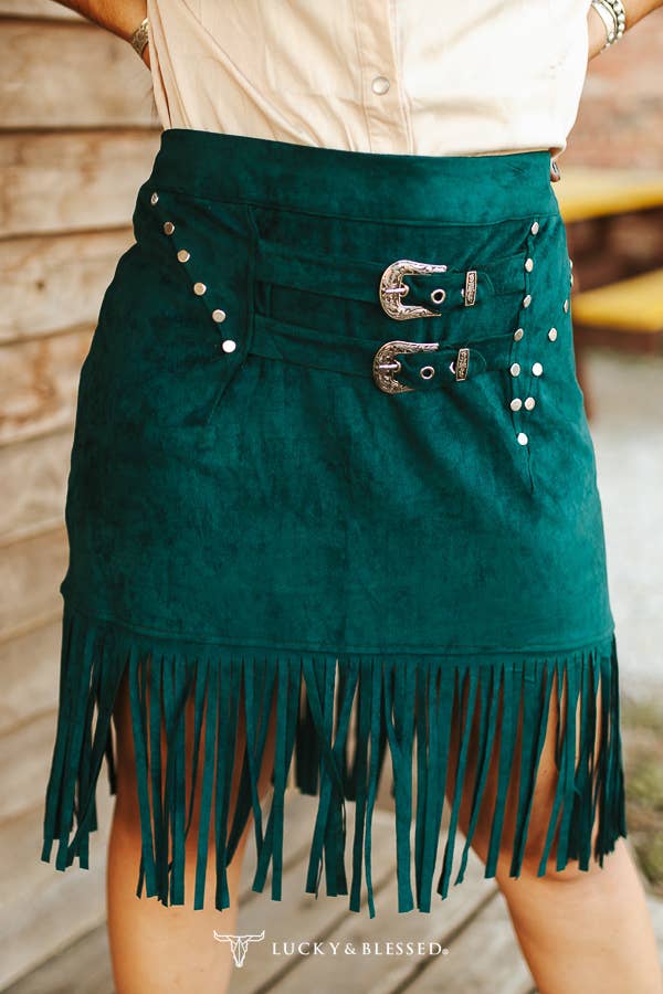 Teal Suede Silver Studded Buckle Skirt
