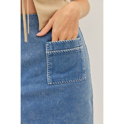 Denim Mini Skirt with Stitch Pockets