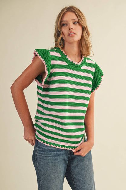 Striped Flutter Sleeve Sweater Top