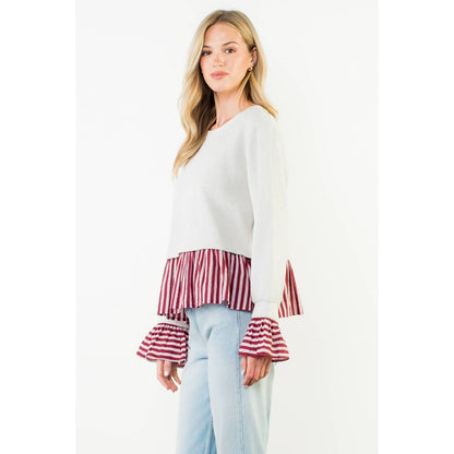 Striped Peplum Mixed Media Top