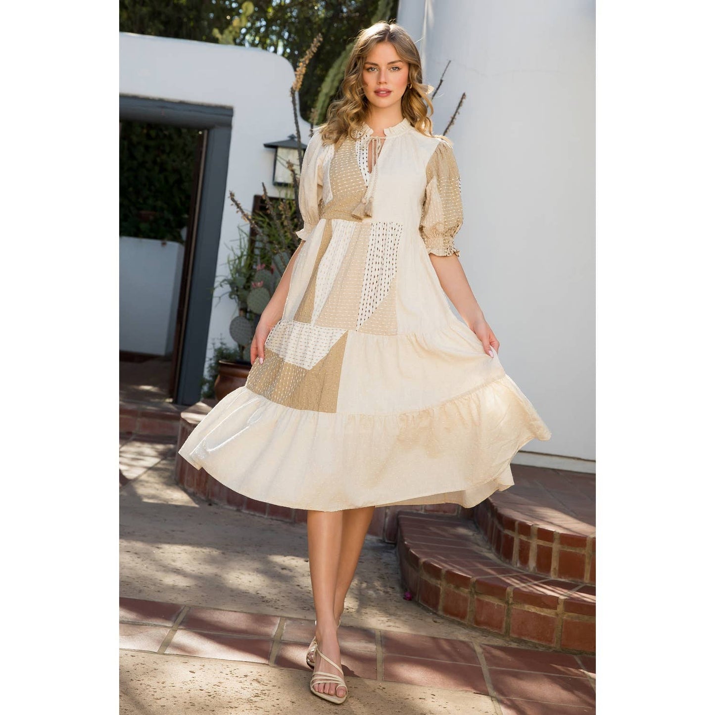 Hand Embroidered Patchwork Midi Dress