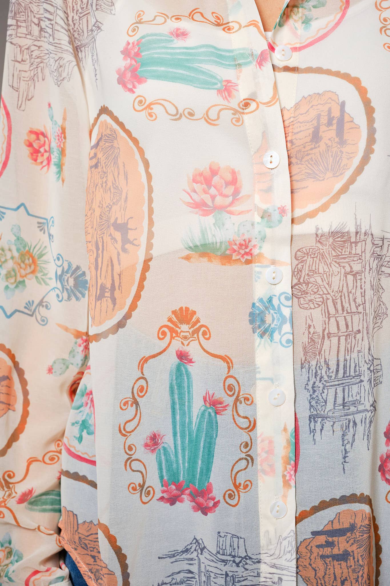 Western Print Chiffon Shirt