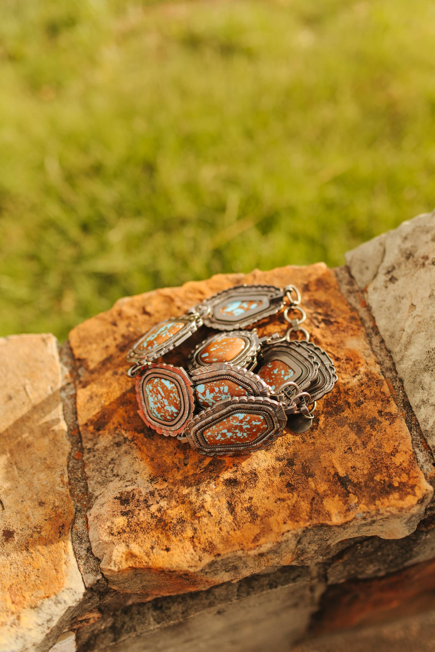 Lucky & Blessed Vintage Turquoise Brown Marble Stone Chain Belt