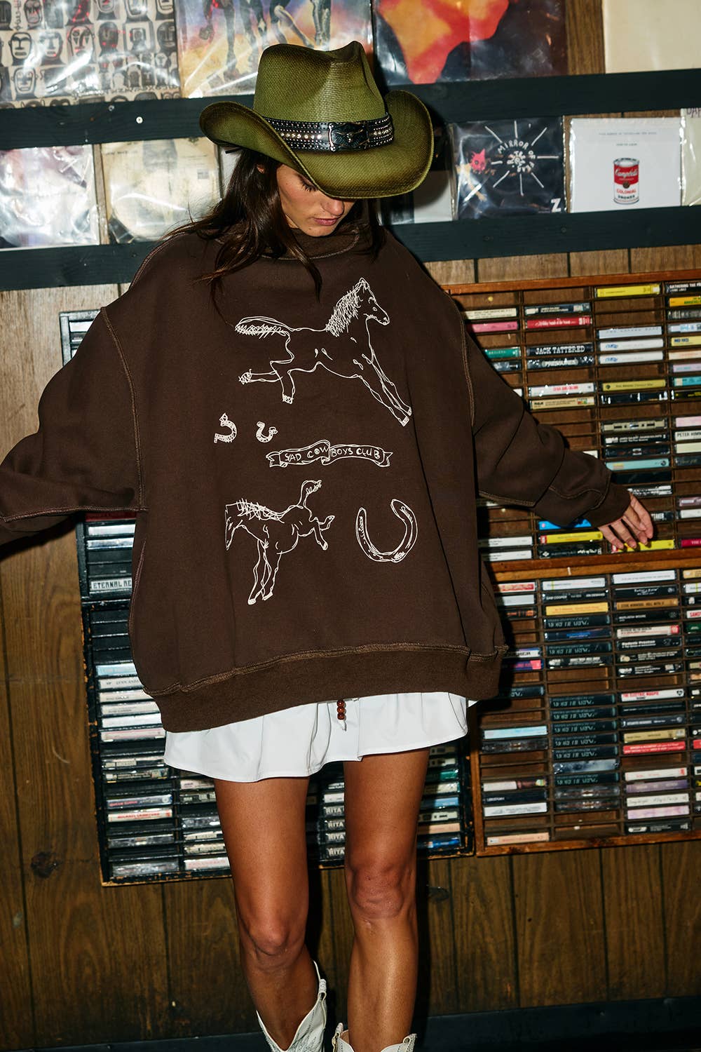 BUCKETLIST Horse Graphic Mock-Neck Sweatshirt