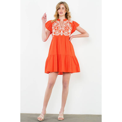 Embroidered Flutter Sleeve Mini Dress