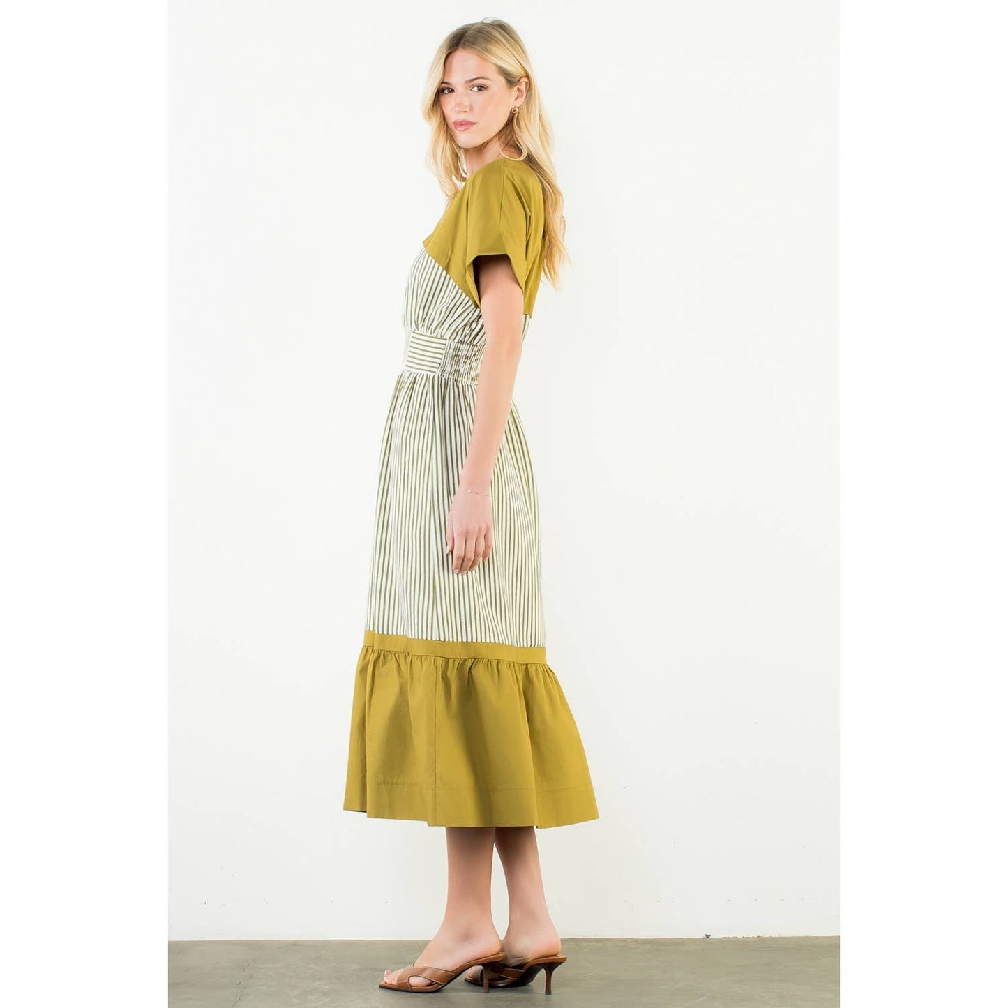 Short Sleeve Striped Midi Dress