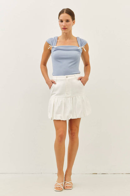 Denim Bubble Mini Skirt
