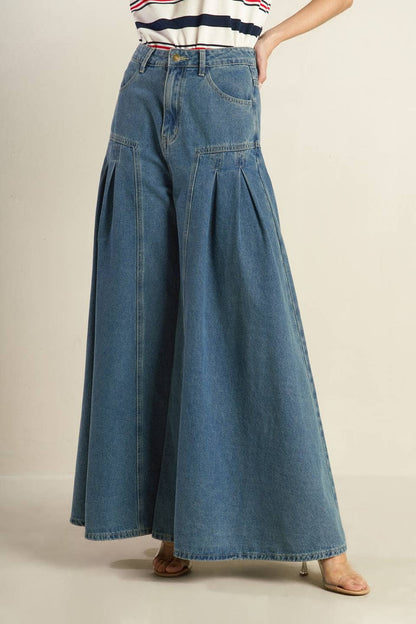 Wide leg washed denim pant
