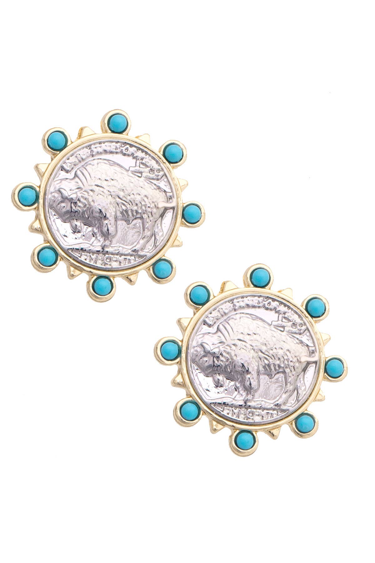 Canvas Style Buffalo Coin Stud Earrings