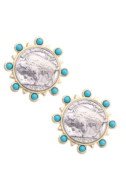 Canvas Style Buffalo Coin Stud Earrings