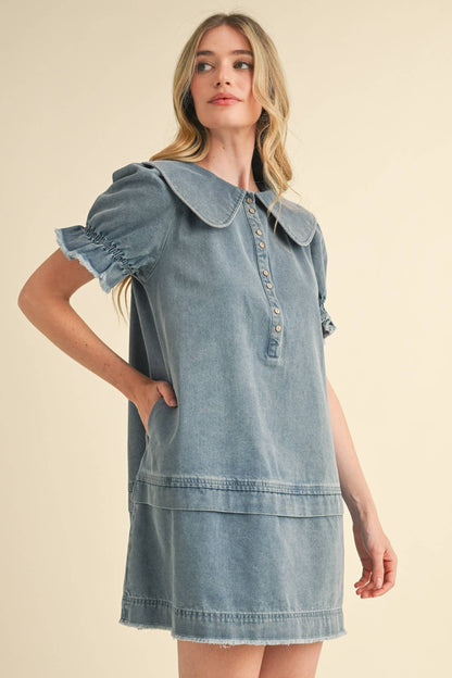 Doll Collar Denim Mini Dress