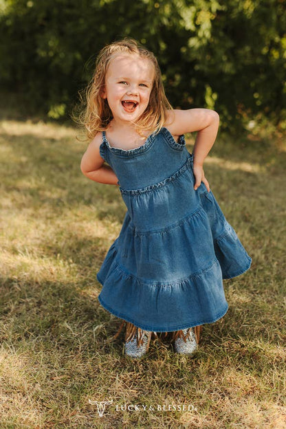 LUCKY & BLESSED Girl's Thin Strap Denim Dress