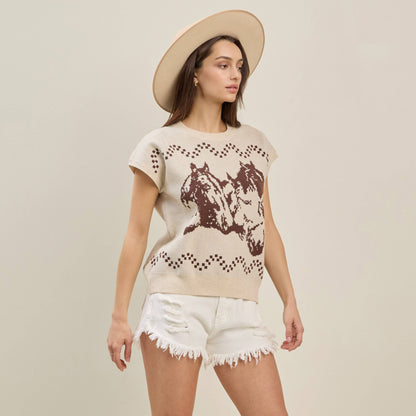 Western Horse Print Sweater